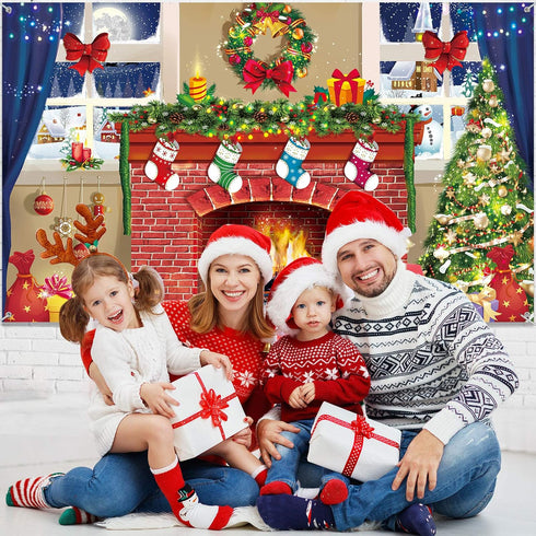 6x4 Feet Christmas Fireplace Theme Backdrop, Extra Large Red Brick Wall Decoration for Photo Baby Shower