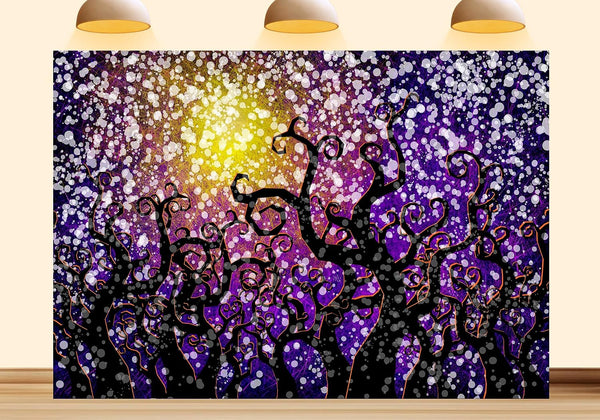 SHDASMIL 10X8ft Enchanted Forest Backdrop Colorful Night Light Decoration for Camping Theme Kids
