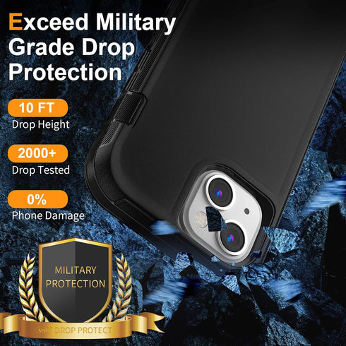 Military Grade iPhone 13 Case with 2 Pack Screen Protector - Rugged Full Body Protection for Men & Women (Black)