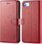 TUCCH Wallet Case for iPhone SE 2022/SE 2020/8/7, Dark Red PU Leather Folio Stand with Card Slot, Magnetic Closure [TPU