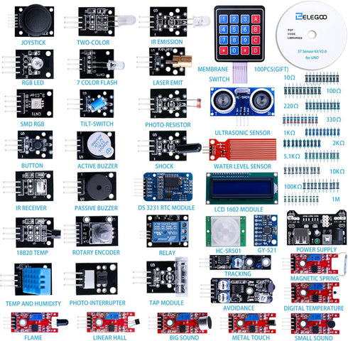 ELEGOO Upgraded 37 in 1 Sensor Modules Kit with Tutorial Compatible with