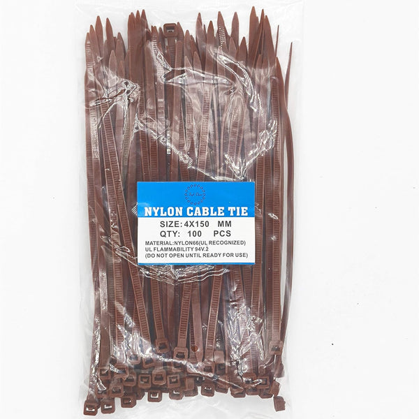 6 Inch Brown Zip Ties, 100 Pieces, Nylon Cable Wire Ties with 40lb Strength