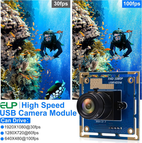 ELP 1080P USB Security Camera Module - 2 Megapixel HD, Wide Angle, Mini UVC USB2.0 for Raspberry Pi