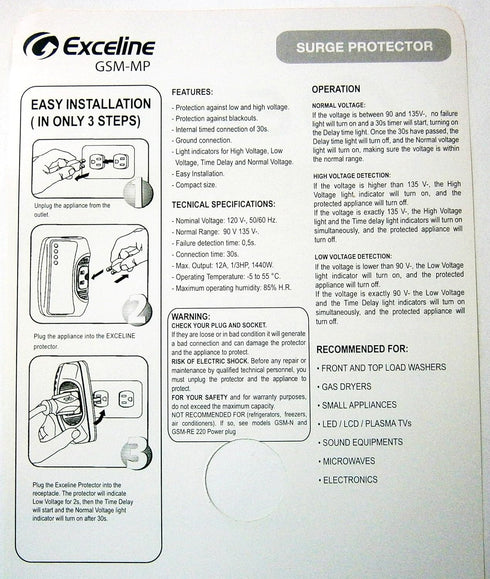 Electronic Surge Protector for Washers, Gas Dryers, LED, LCD, Plasma TVs