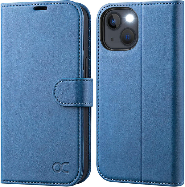 OCASE iPhone 13 Wallet Case - Light Blue PU Leather Flip Folio, RFID Blocking, Card Holders, Shockproof TPU, 6.1" 2021.