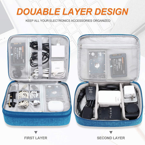 SELLYFELLY Electronic Bag Travel Cable Accessories Bag Waterproof Double Layer Electronics Organizer Portable Storage