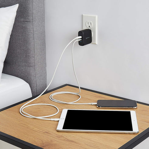 Amazon Basics 36W 15/14/13/12/11/X, 2.34 2.21 1.09 inches, Dual Port USB-C Wall Charger with Power Delivery, Foldable