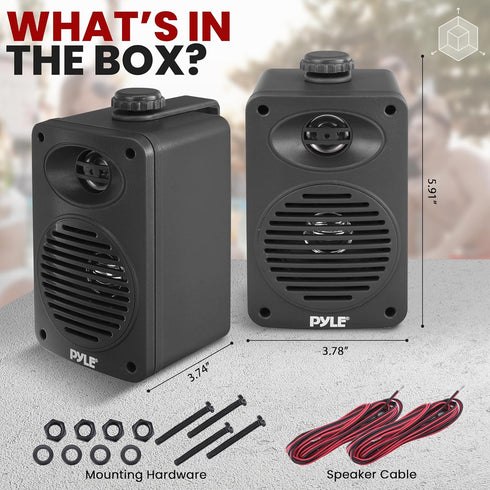 Pyle Indoor Outdoor Speakers Pair, 200 Watt Dual Waterproof 3.5” 2-Way Speaker System for Home, Boat, Marine