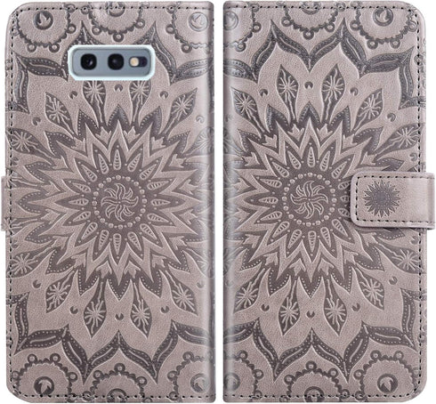 Samsung Galaxy S10e Phone Case Wallet with Magnetic Flip Cover, Tempered Glass Protector, Card Holder, Gray
