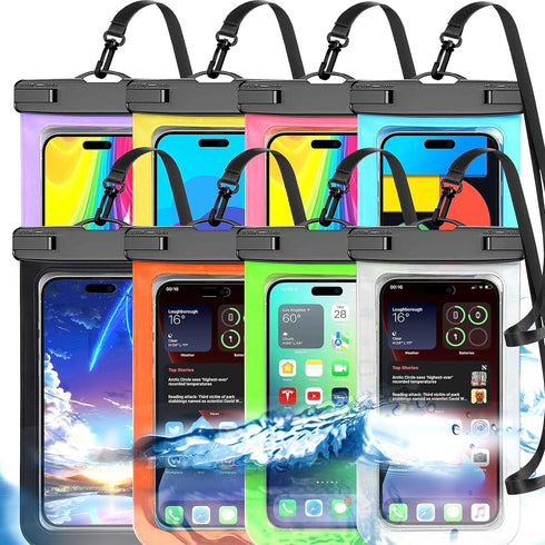 8 Pack Multicolor Universal Waterproof Phone Pouch, Large Phone Waterproof Case Dry Bag (IP68 Protection) for Apple