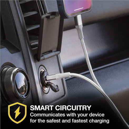 Scosche PowerVolt PD30 Mini USB-C 30W Car Charger with 4 FT Long Fast Charging Cable, Black