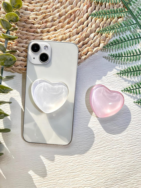 VJQ 3D Simple Heart Phone Grip Stand, Cute Solid Color Cell Phone Holder,Multi Functional Collapsible Phone Charms