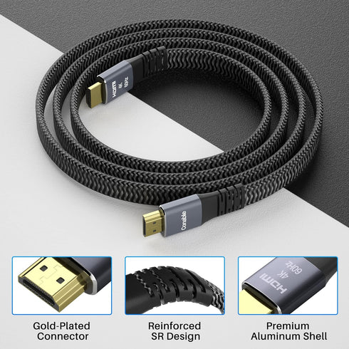 25 4K 4K@60Hz 2160p 1080p 2.2 3D 25 2 25FT Flat HDMI Cable Feet, HDMI High Speed Braided Cord, Pure Copper, Supports