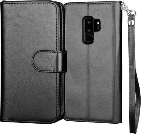 NJJEX for Galaxy S9 Plus Case, PU Leather Wallet Case with 9 Card Slots, Magnetic Folio Flip Cover, Detachable