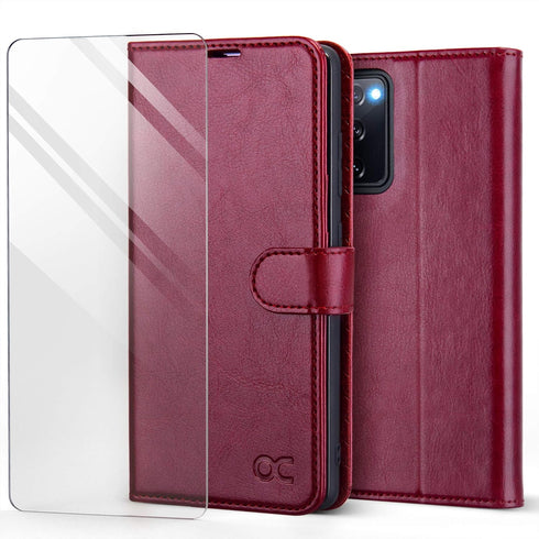 OCASE Compatible with Samsung Galaxy S20 FE 5G Case - PU Leather Flip Wallet with Card Holders, Stand, Tempered Glass
