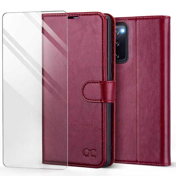 OCASE Compatible with Samsung Galaxy S20 FE 5G Case - PU Leather Flip Wallet with Card Holders, Stand, Tempered Glass
