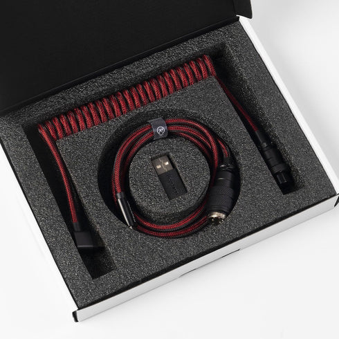 5-Pin GX16 Keychron Premium Coiled USB-C Angled Red Cable, Detachable Metal Connector, USB-A Adapter, Double-Sleeved