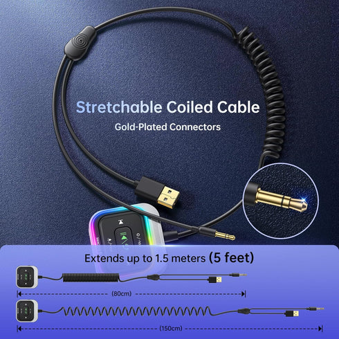 Syncwire Bluetooth 5.4 Receiver for Car, 3.5mm Aux Adapter with Coiled Cable, Hands-Free Calling, HiFi Sound
