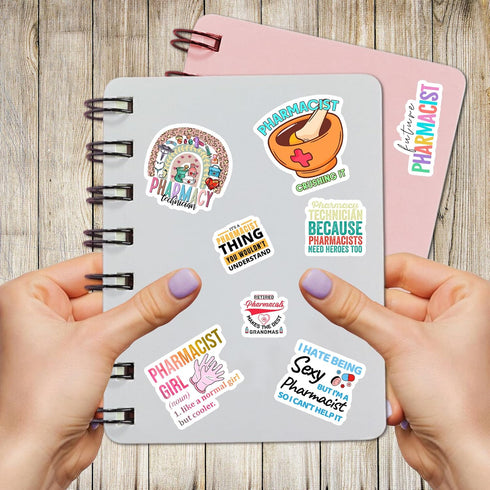 Pack of 50 PCS Waterproof Pharmacist Stickers, Vinyl Medical Themed Graphics for Phone Case Laptop Water Bottles