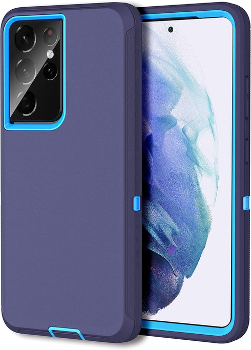 MXX Galaxy S21 Ultra Case, 3-Layer Heavy Duty Bumper Cover with Shock Protection, Dust Proof, 6.8 Inch 2021 (Blue)