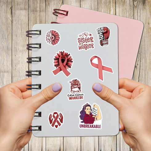 Pack 50 PCS Oral Throat Cancer Awareness Stickers, Decorative Ribbon Vinyl Decals for Survivor Fight Inspirational Label