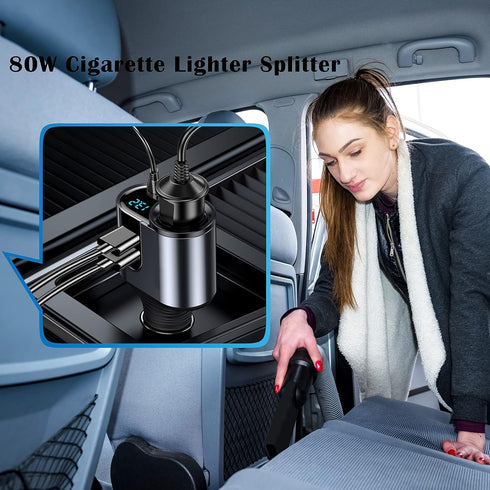 LIHAN Cigarette Lighter USB C Charger, 12V/24V Outlet Splitter with 3 USB Ports, LED Voltage, Compatible for iPhone