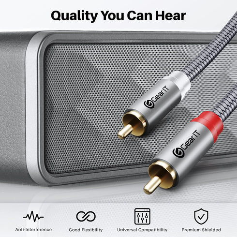 GearIT RCA Cable (3.3FT), 2RCA Male to 2RCA Male Stereo Audio Cables, Shielded Braided RCA Stereo Cable for Home