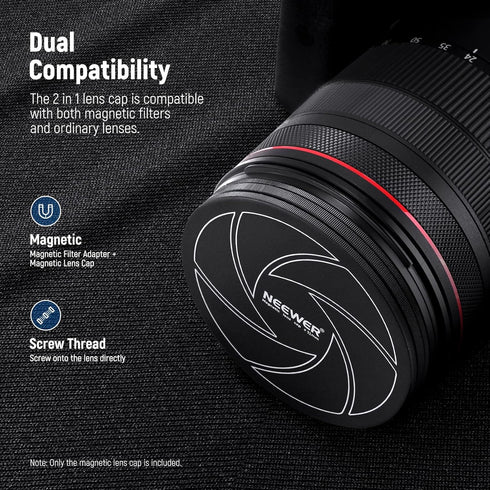 NEEWER 52mm Magnetic Aluminum Lens Cap with 52mm Thread, Compatible with K&F Compatible with Kase NEEWER 52mm Magnetic Lens Filters and 52mm Camera Lens (Magnetic Adapter Ring is NOT Included)