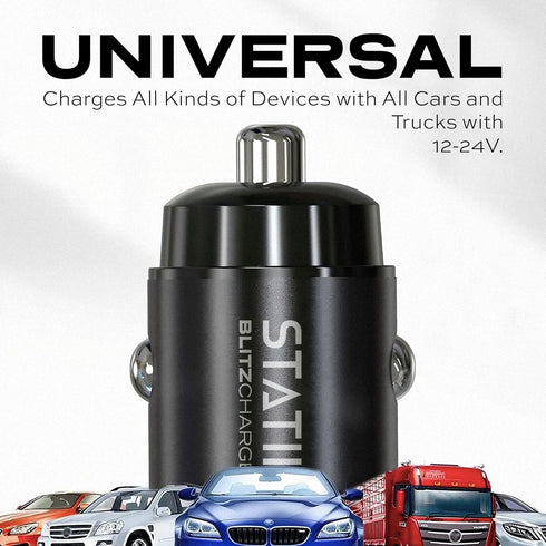 STATIK Dual Car Phone Charger for Cigarette Lighter Plug in, 12v - 24 V Fast Charging, Car Power Adapter for Type USB C and USB A Port, USBC Fast Charge for Cell Phone Automobile