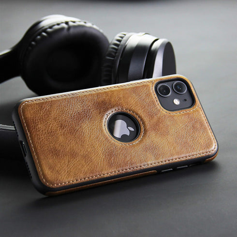 Retro Leather Case for iPhone 11, Anti-Knock Soft TPU Business Shell (Brown)
