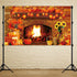 Fall Thanksgiving Decoration, Fireplace Backdrop Autumn Harvest Pumpkin Background for Thanksgiving Day Party Supplies