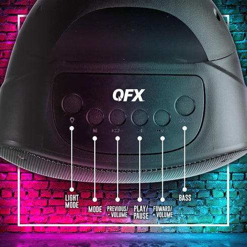 QFX PBX-126 TWS Bluetooth Portable Speaker - 10-Watt with 4” Woofer, FM Radio, LED Lights, AUX, USB, TF Input (Black)