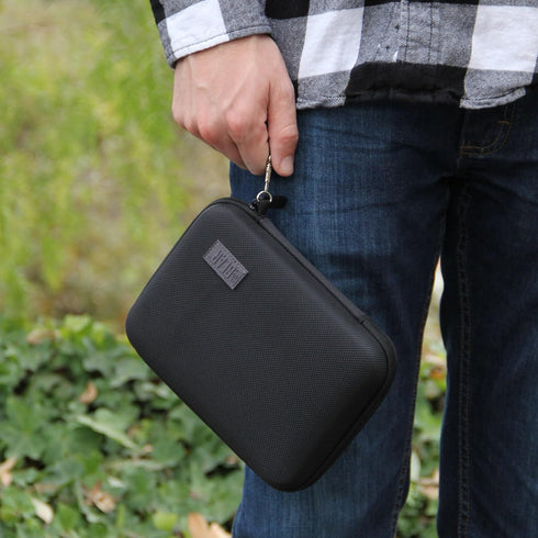 USA GEAR Hard Shell Electronic Organizer Travel Case 7.5 Inch - GPS Cases with Accessory Pocket, Water Resistant (Black)