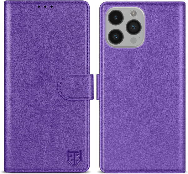 ZZXX for iPhone 14 Pro Wallet Case, RFID Blocking, Card Slot, Kickstand, Magnetic Closure, Purple