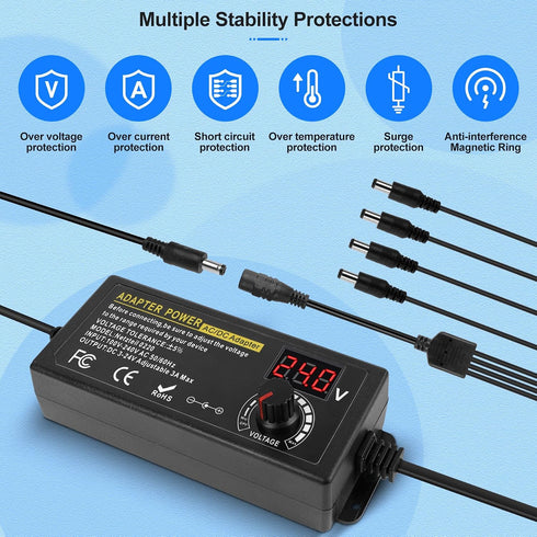 FancyWhoop 3V~24V 3A 72W 100V-240V 14 Universal Power Supply DC Power Supply Variable Universal Switching AC/DC