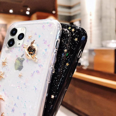 Bonitec for Apple iPhone 11 Pro Max Case, 3D Bling Planet Glitter with Space Sparkle, Shockproof Cover