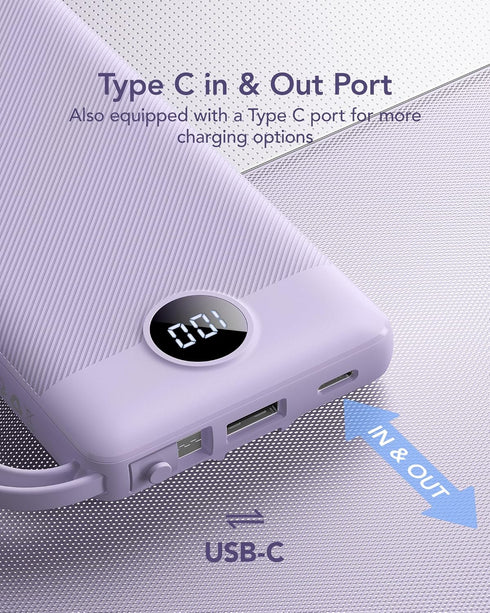 VRURC 10000mAh Pack, 5 2 17 16 15 14 13,Samsung,Android-Lavender(1 Pack) Portable Charger Power Bank, Travel Essentials