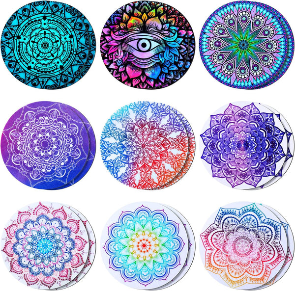 Weewooday 18 Pcs Magnetic Phone Plates Mandala Flower Round Mount Holder with Adhesive for Phone Magnet, Car Mounts