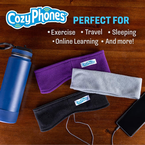 CozyPhones Sleep Headphones - Over Ear Headphones for Side Sleepers, Meditation, Running (Gray Lycra)