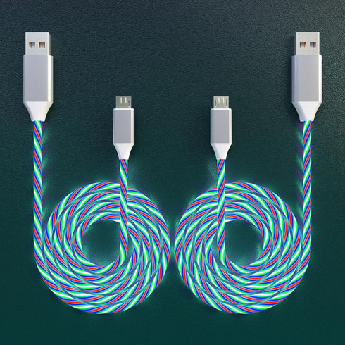 2 Packs Micro USB Cable Android Charger, 6.6FT LED Light Up Glowing Fast Charging Cord for Samsung Galaxy, Kindle -