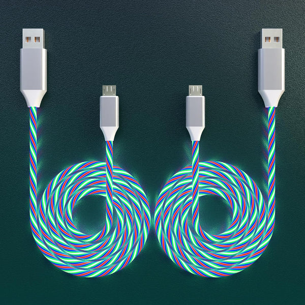 2 Packs Micro USB Cable Android Charger, 6.6FT LED Light Up Glowing Fast Charging Cord for Samsung Galaxy, Kindle -
