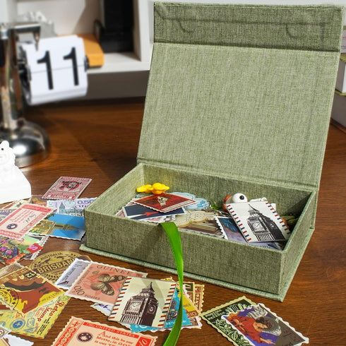 Photo Storage Box 5x7 - Linen Memory Box for Storing Photos, Pictures, Certificates, Scrapbooking Supplies, Keepsakes,