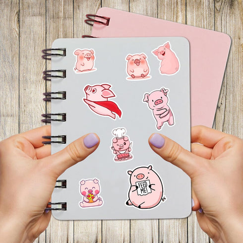 50 PCS Pig Stickers, Waterproof Decal Vinyl Cute Animal Kawaii Cartoon Pink Piggy Sticker Decoration for Water Bottles,