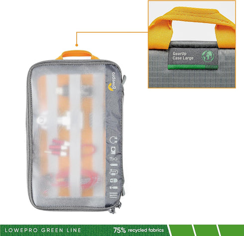 Lowepro GearUp Pouch Large, Travel Case for PC Cables, Adapters, Batteries, Chargers, Small Cameras, Made of Recycled
