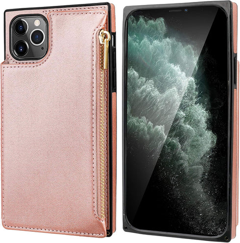 Bocasal Wallet Case for iPhone 11 Pro Max, 3 Card Slots Cash Holder, Zipper Design Premium PU Leather, Sturdy Magnetic
