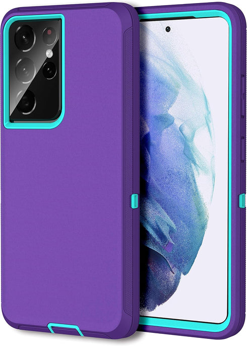 MXX Galaxy S21 Ultra Case, 3-Layer Heavy Duty Bumper Cover with Shock Protection, Dust Proof, 6.8 Inch 2021 (Purple)
