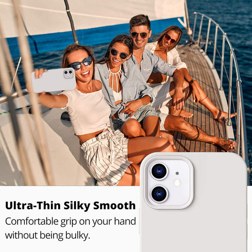 IceSword iPhone 12 Mini Case White, Thin Liquid Silicone, Soft Silk Microfiber Cloth, Shockproof Gel Rubber Full Body,