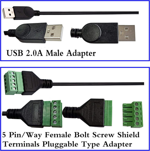 zdyCGTime USB 2.0 A Screw Terminal Block Connector Cable - USB 2.0 A Male Plug to 5 Pin/Way Female Bolt Screw
