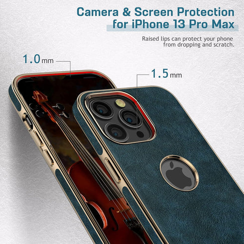 LOHASIC Leather Case for iPhone 13 Pro Max, Elegant Luxury Slim PU Cover, Shockproof Anti-Scratch Protective Case for