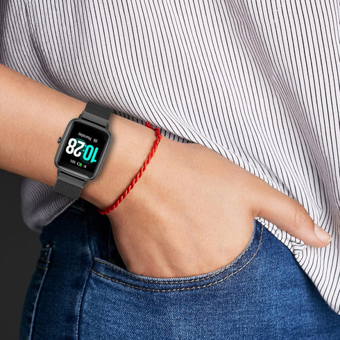 FitTurn Slim Mesh Stainless Steel Quick Release Wristband for Cubitt Aura Pro Smartwatch, Adjustable Strap